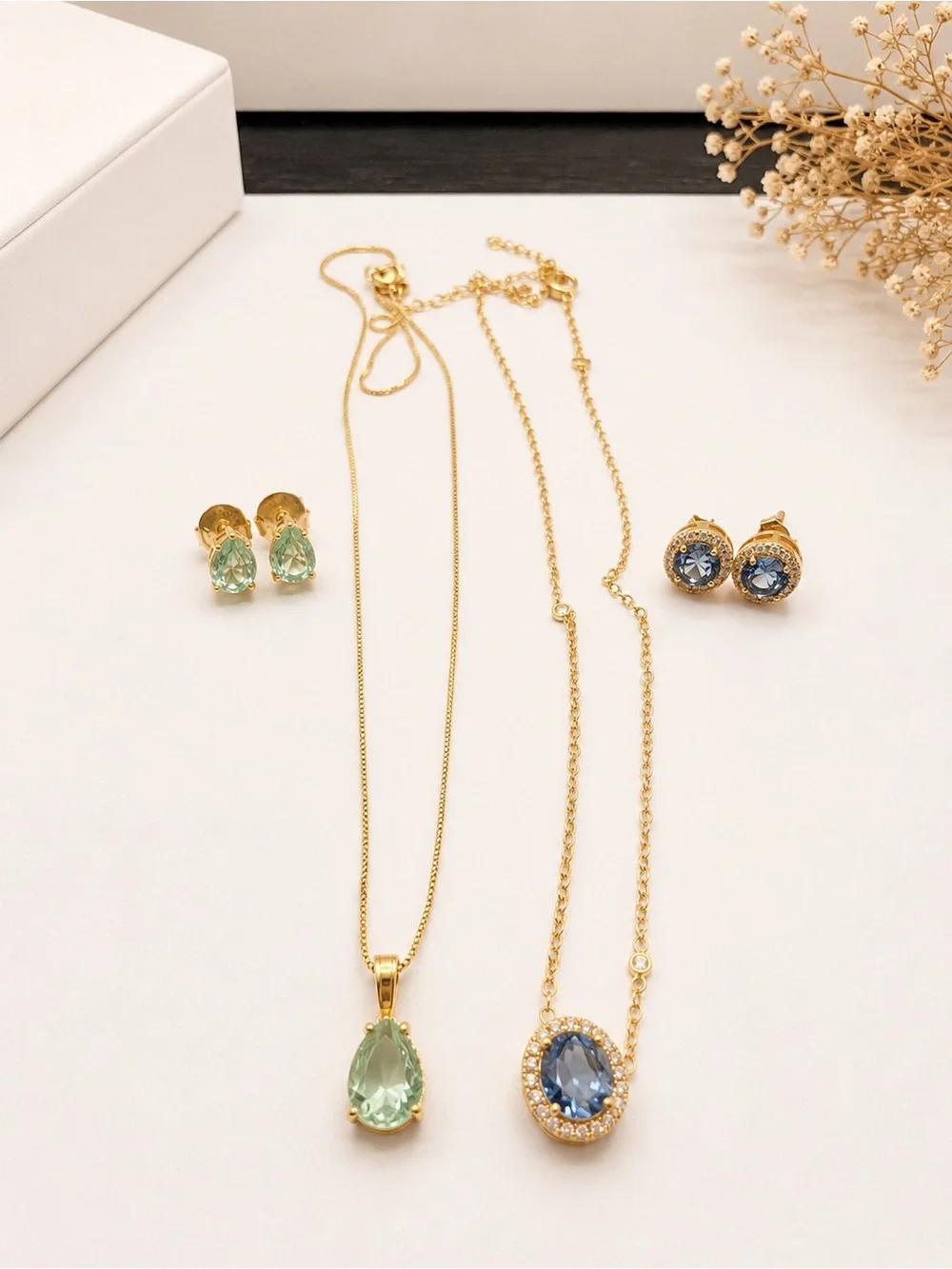 18K Gold Plated Jewelry Set – Light Green & Light Blue Collection